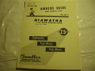 (image for) 1960 Hiawatha Owners guide and parts list 7.5 hp model OM3-7988B outboard motor