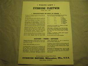 (image for) Evinrude Fleetwin 4443 4444 7.5 7 1/2 horse parts catalog outboard boat motor