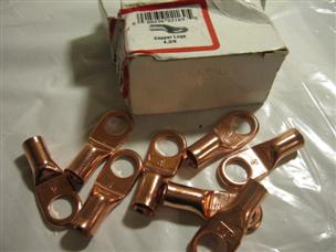 (image for) 8 Copper wire lugs 4 gauge 3/8 bolt battery terminal solder crimp