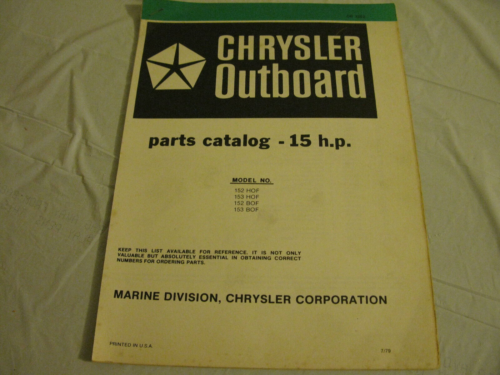 (image for) green chrysler 15 hp outboard parts catalog - Click Image to Close