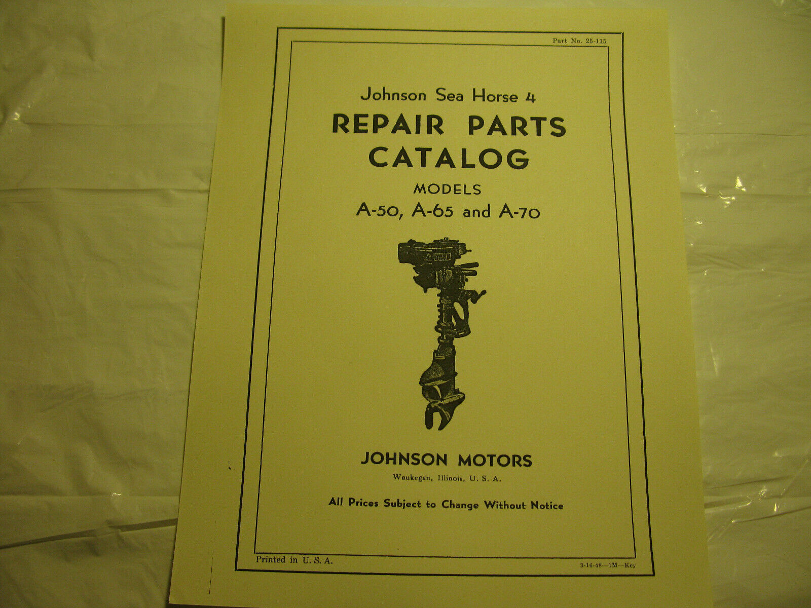 (image for) Johnson Sea Horse 4 A-50 A-65 A-70 outboard motor parts catalog A50 A65 A70 - Click Image to Close