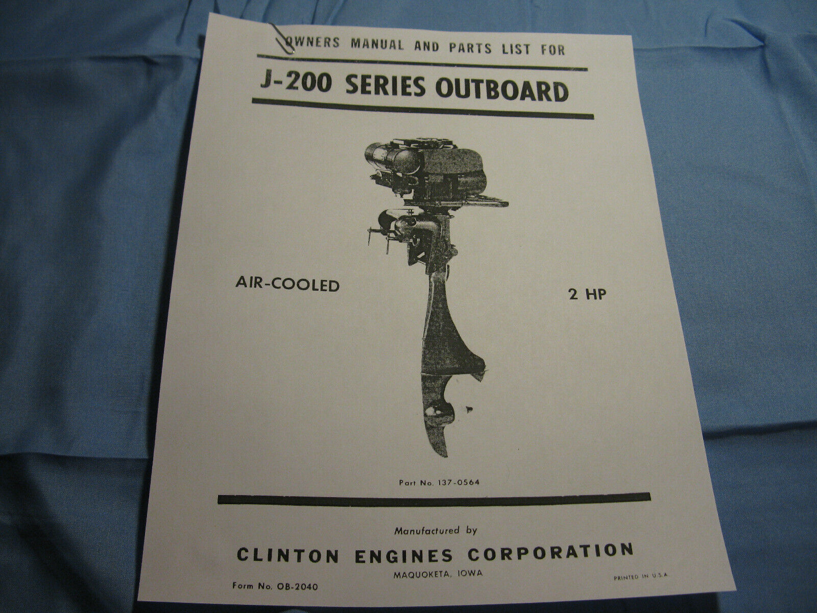 (image for) Clinton J-200 outboard parts list air cooled 2 hp - Click Image to Close