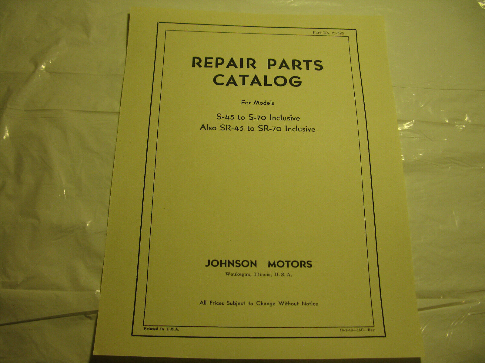 (image for) Johnson Sea Horse S-45 S-70 SR-45 SR-70 outboard parts catalog - Click Image to Close