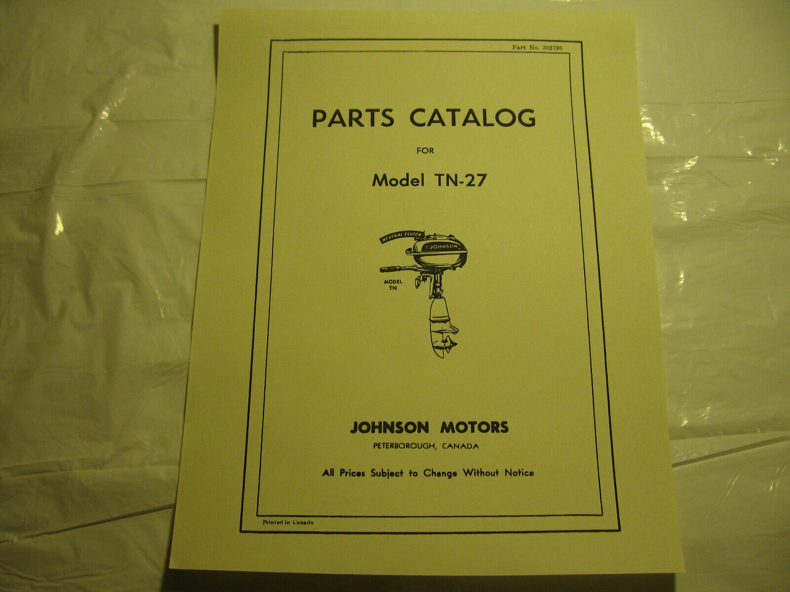 (image for) Vintage Johnson Sea Horse model TN27 outboard parts catalog - Click Image to Close