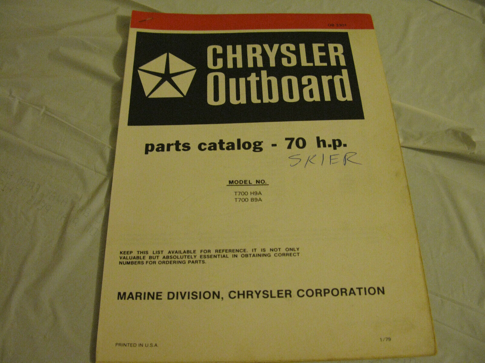 (image for) red band 1979 chrysler t700hb9 skier hp outboard parts catalog - Click Image to Close