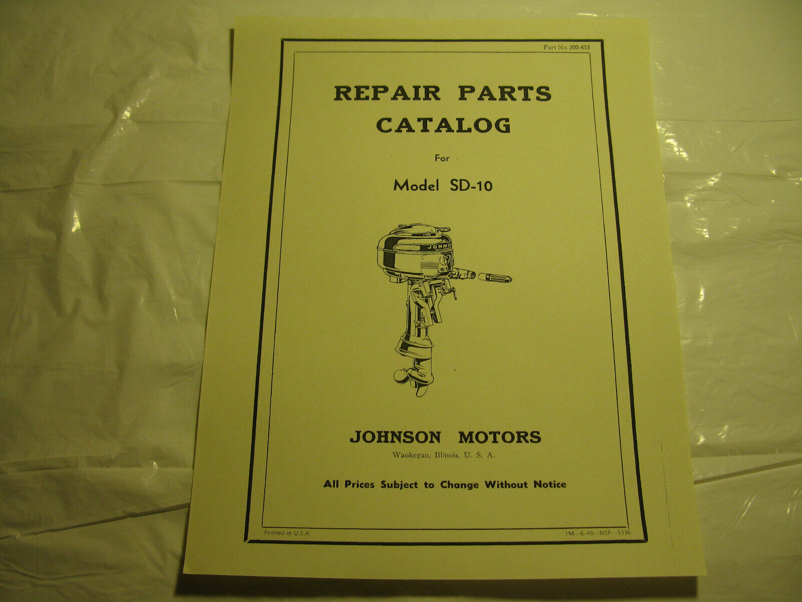 (image for) Antique Johnson Sea Horse model SD-10 sd10 outboard parts catalog - Click Image to Close