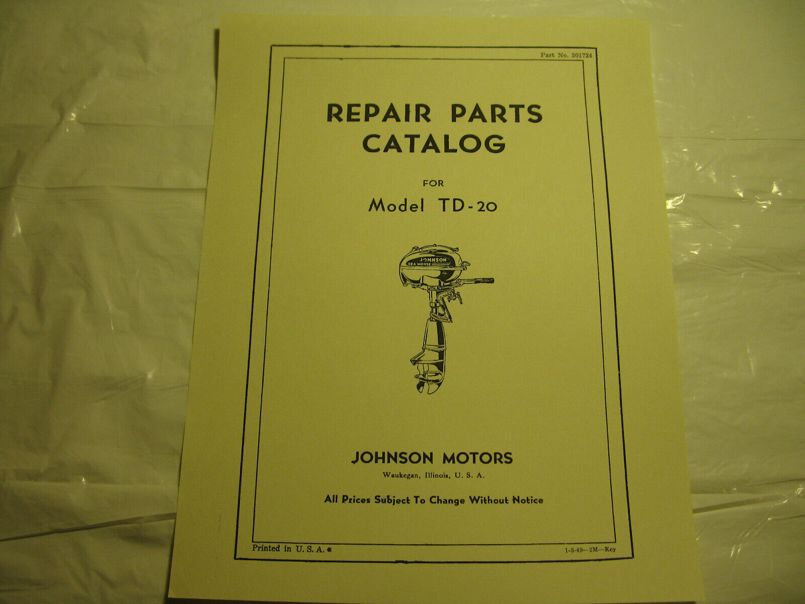 (image for) Antique Johnson Sea Horse model TD-20 td20 outboard parts catalog - Click Image to Close