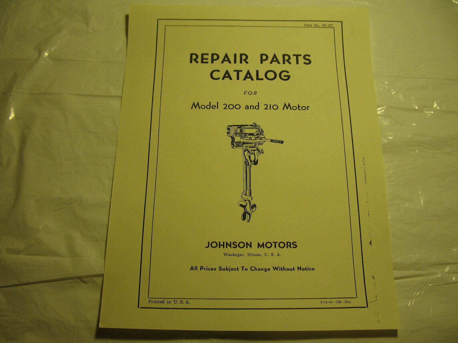 (image for) Antique Johnson Sea Horse Model 200 210 outboard motor parts catalog - Click Image to Close