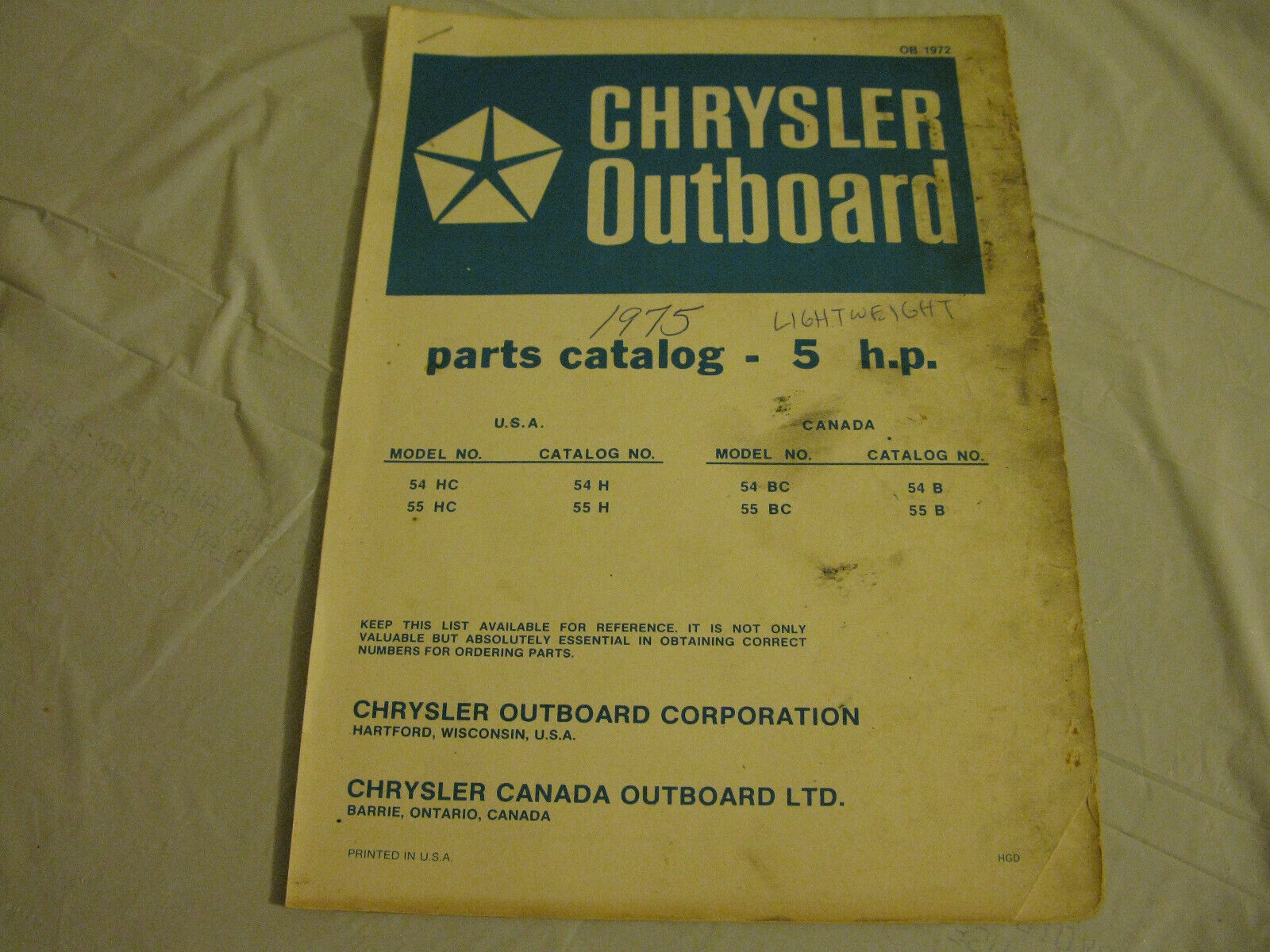 (image for) blue 1975 chrysler 5 hp outboard parts catalog - Click Image to Close