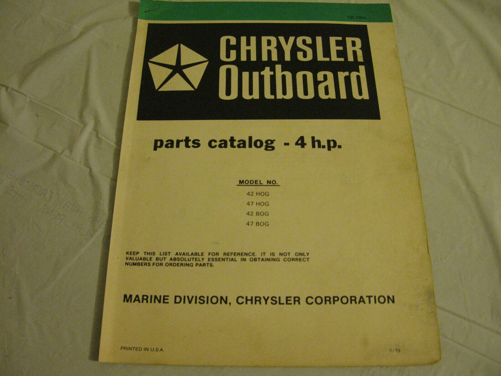 (image for) green chrysler 4 hp outboard parts catalog - Click Image to Close