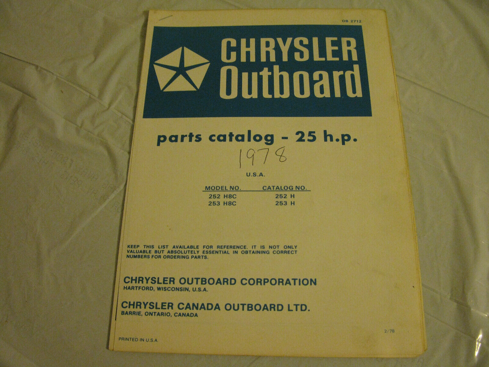 (image for) blue 1978 chrysler 25 252h8c hp outboard parts catalog - Click Image to Close