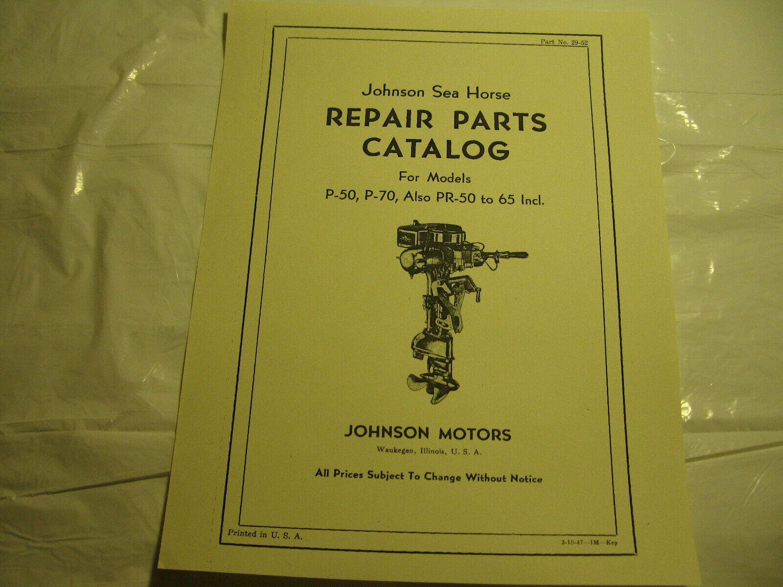 (image for) Johnson Sea Horse Model P-50 P-70 PR-50 65 outboard motor parts catalog - Click Image to Close