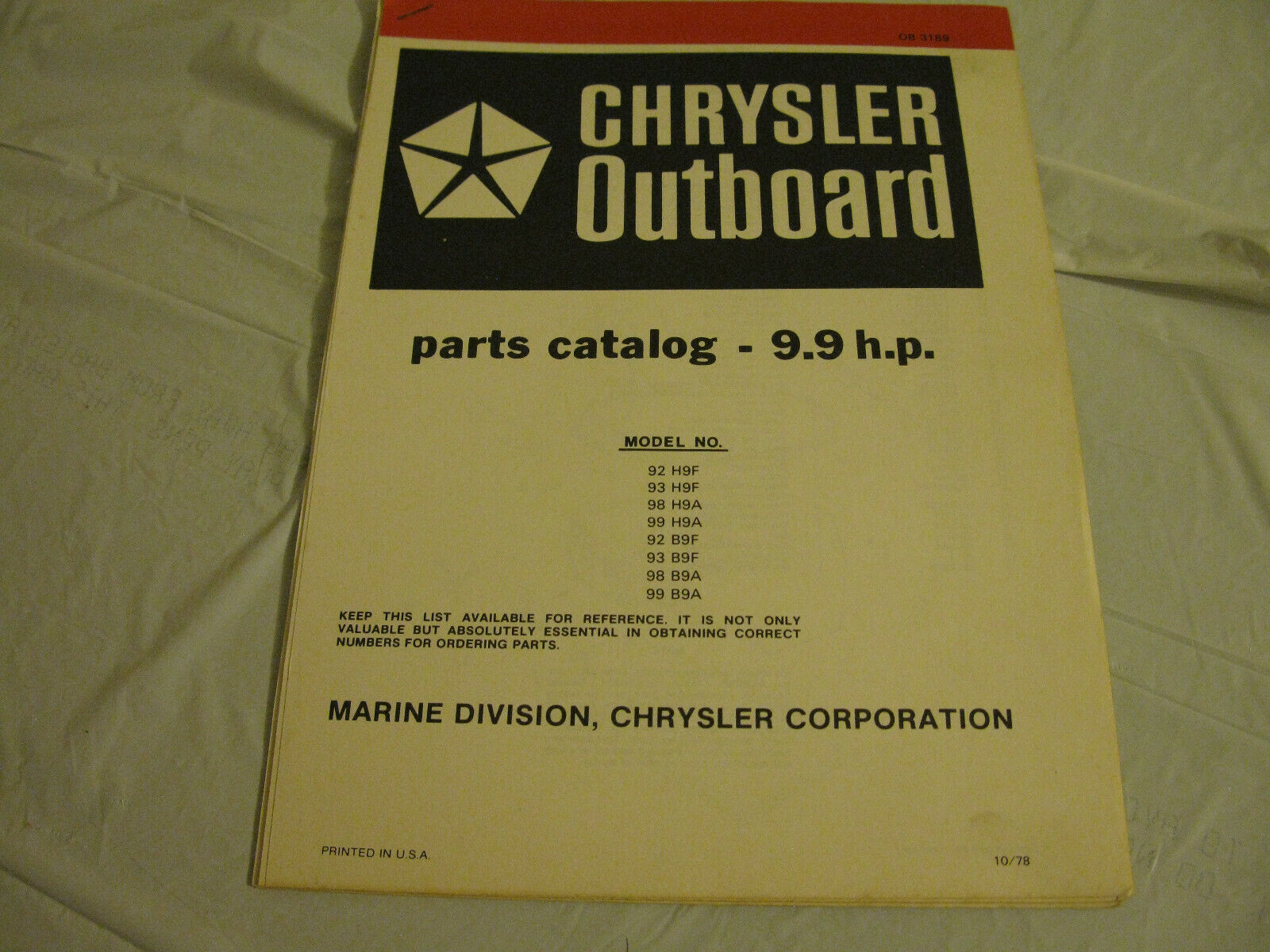 (image for) red band chrysler 9.9 hp outboard parts catalog - Click Image to Close