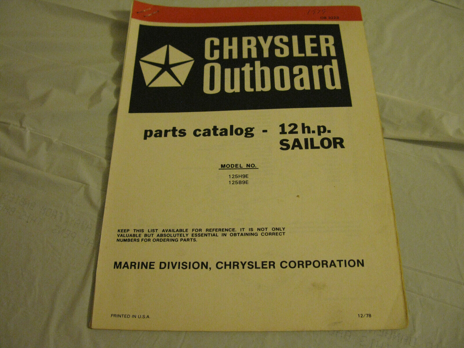 (image for) red band chrysler 12hp sailer outboard parts catalog - Click Image to Close