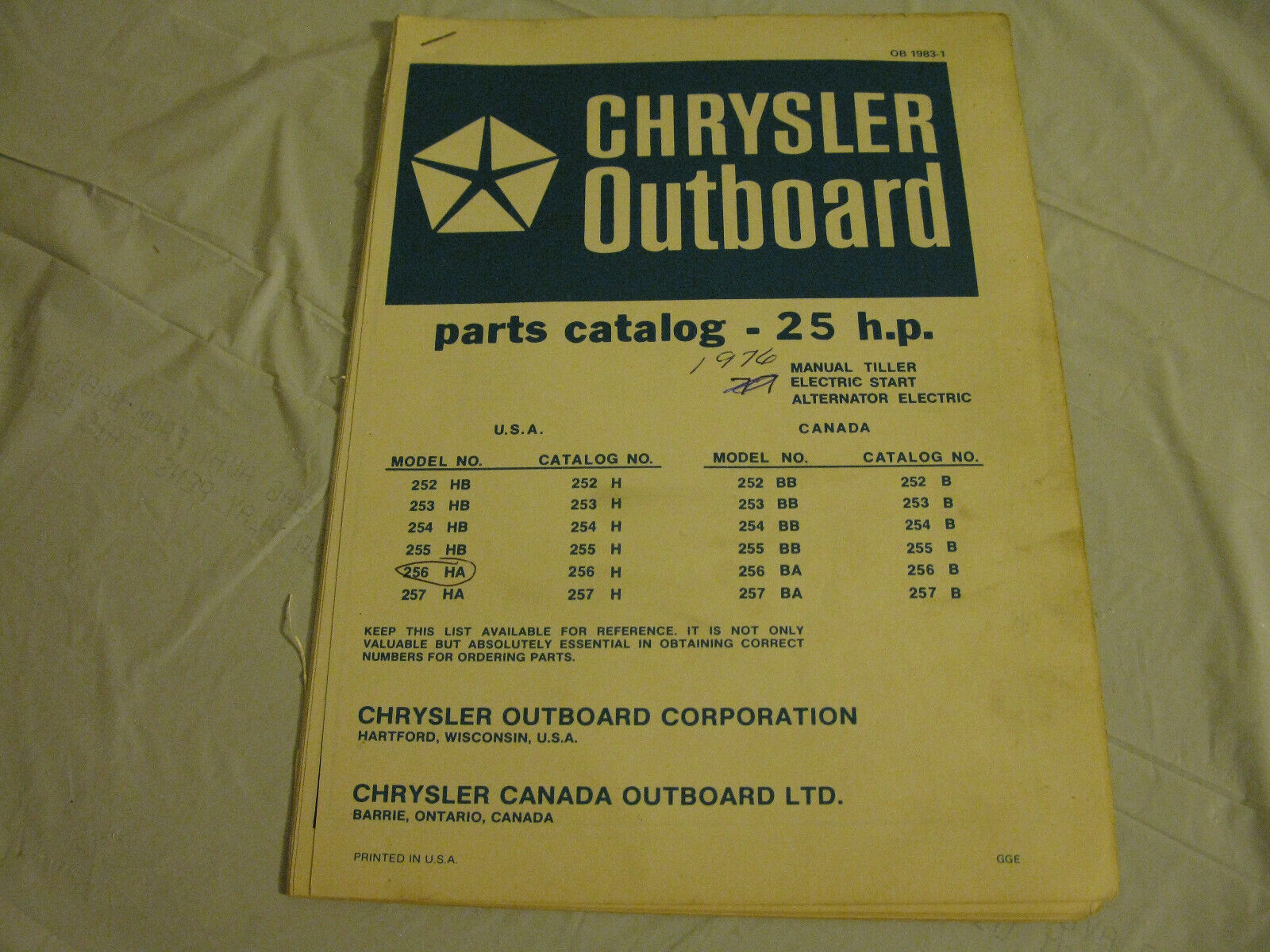 (image for) blue 1976 chrysler 25 hp outboard parts catalog - Click Image to Close