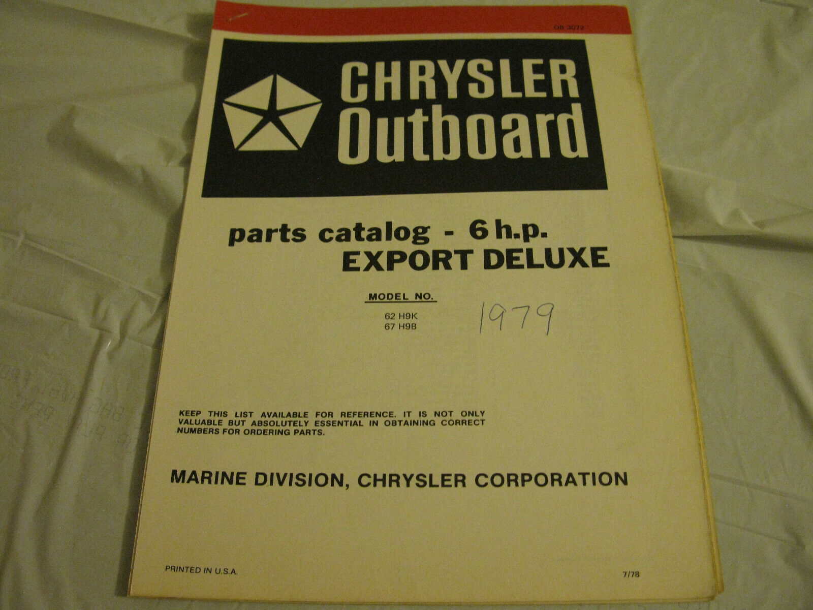 (image for) red band 1979 chrysler 6 hp exportdeluxe2 outboard parts catalog - Click Image to Close