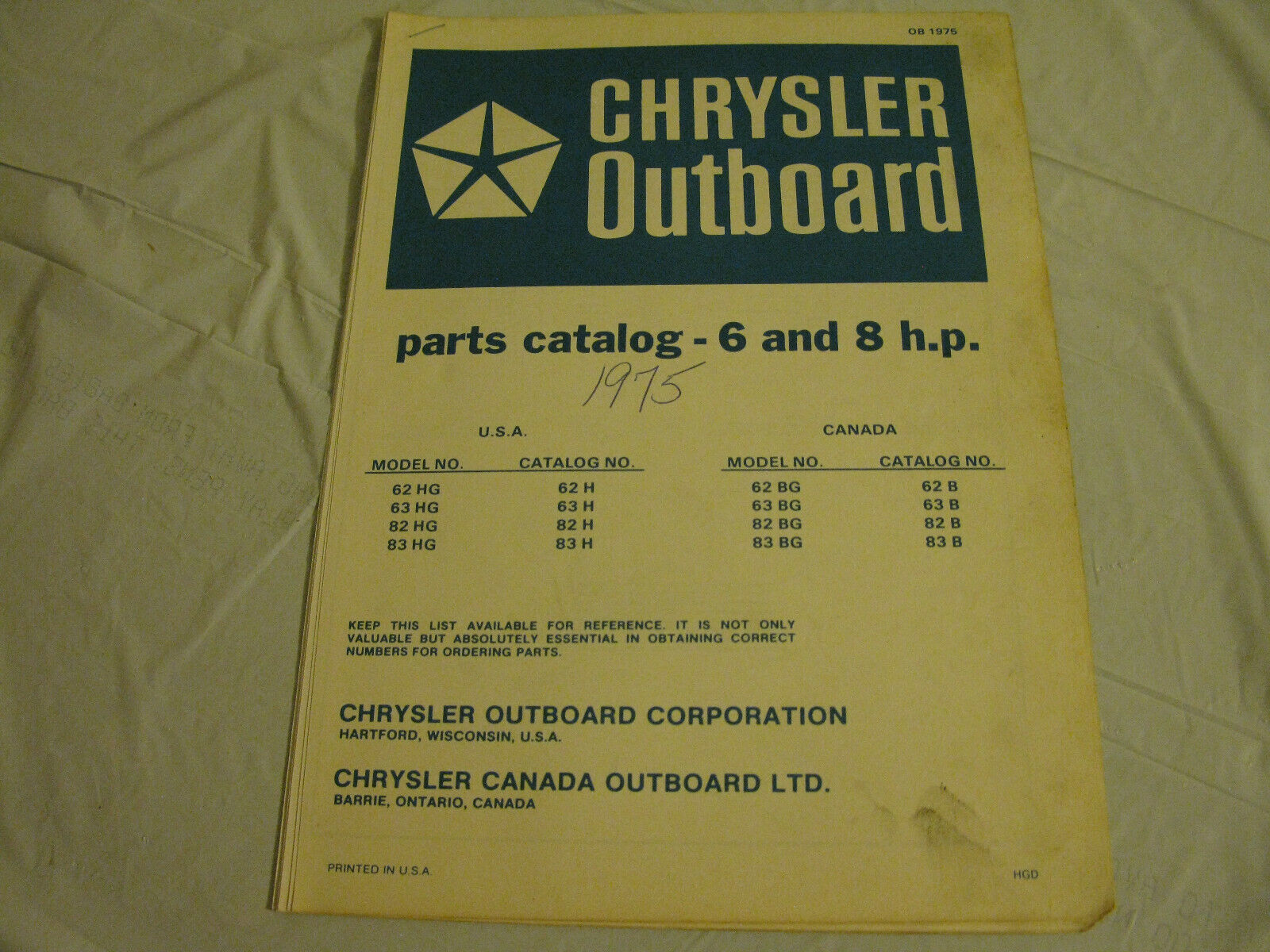 (image for) blue 1975 chrysler 6-8 hp outboard parts catalog - Click Image to Close