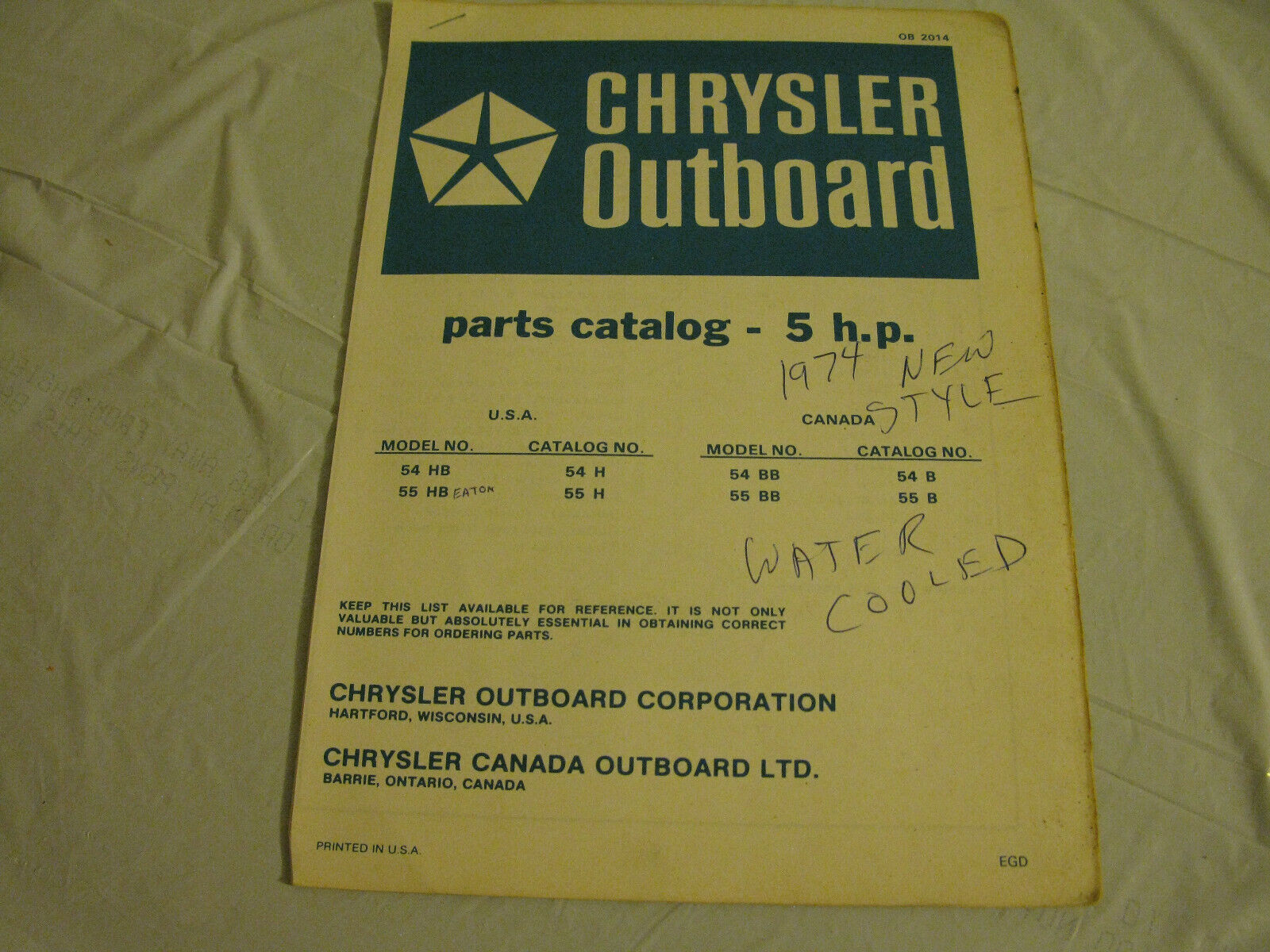 (image for) blue 1974 new style water cooled chrysler 5 hp outboard parts catalog - Click Image to Close