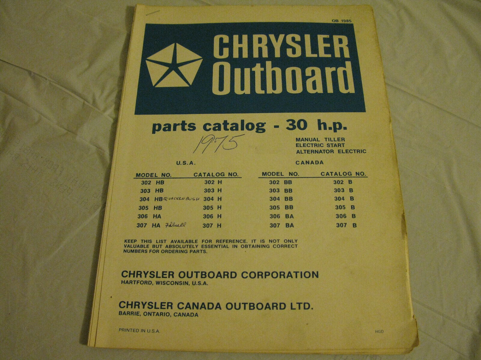 (image for) blue 1975 chrysler 30 hp outboard parts catalog - Click Image to Close