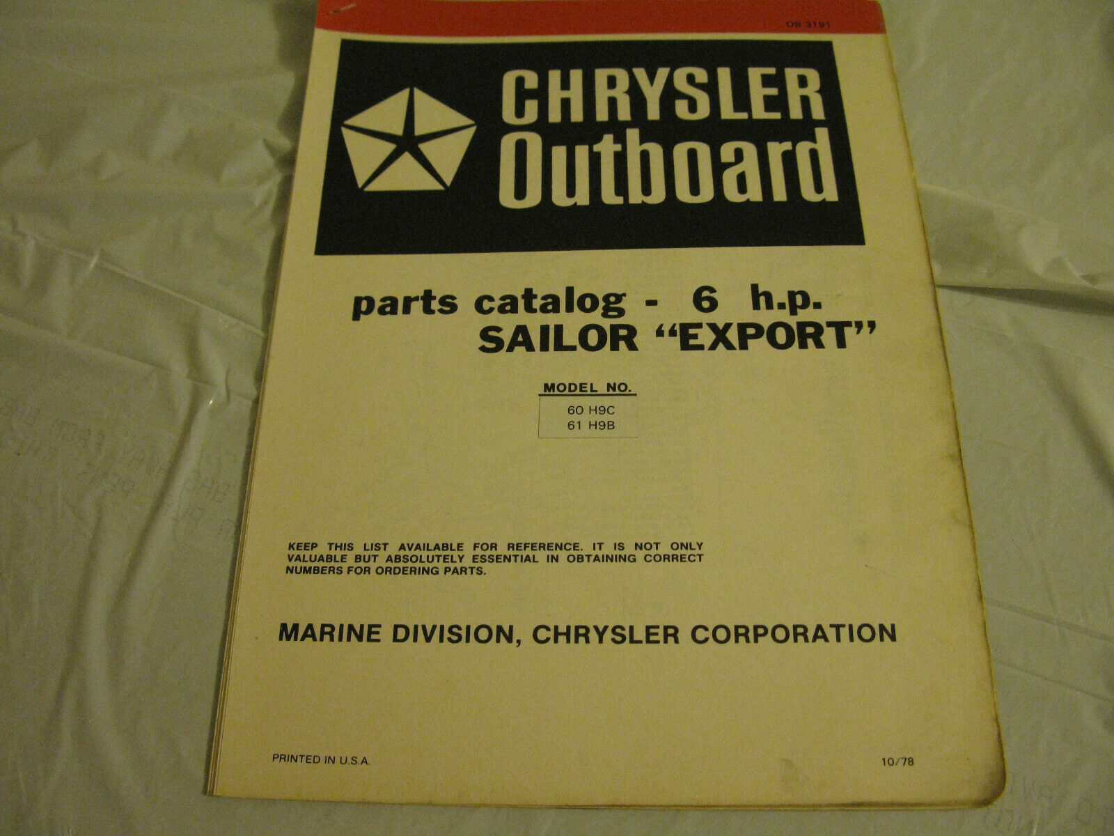 (image for) red band chrysler 6 hp sailor export outboard parts catalog - Click Image to Close