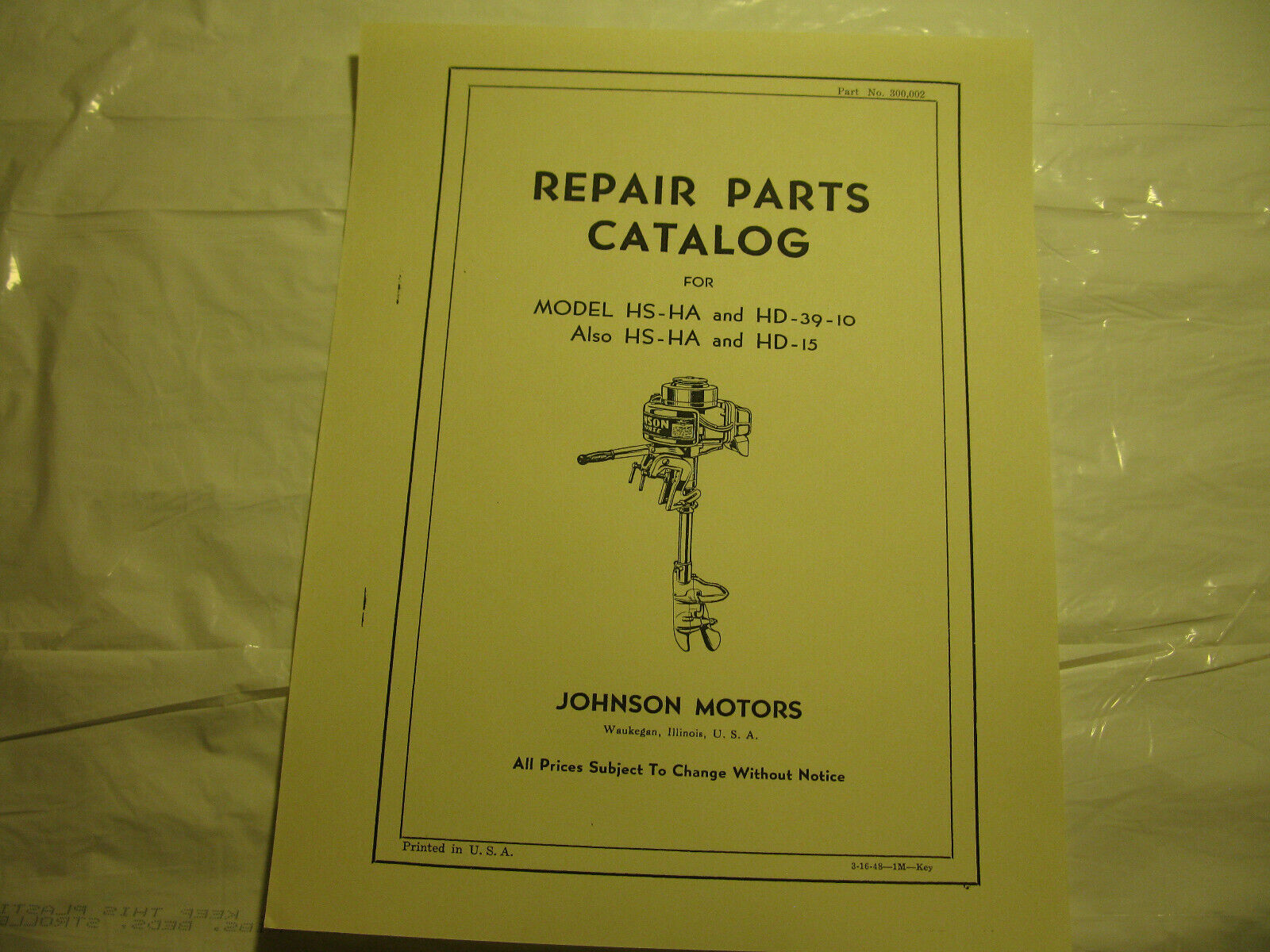 (image for) Johnson Sea Horse Model HS-39 HD-15 HS HA HD 39 15 outboard motor parts catalog - Click Image to Close