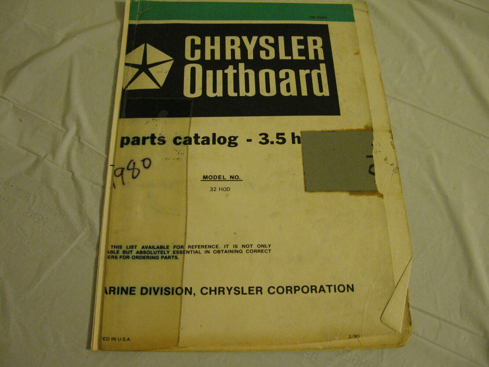 (image for) 1980 green chrysler 3.5 hp outboard parts catalog - Click Image to Close