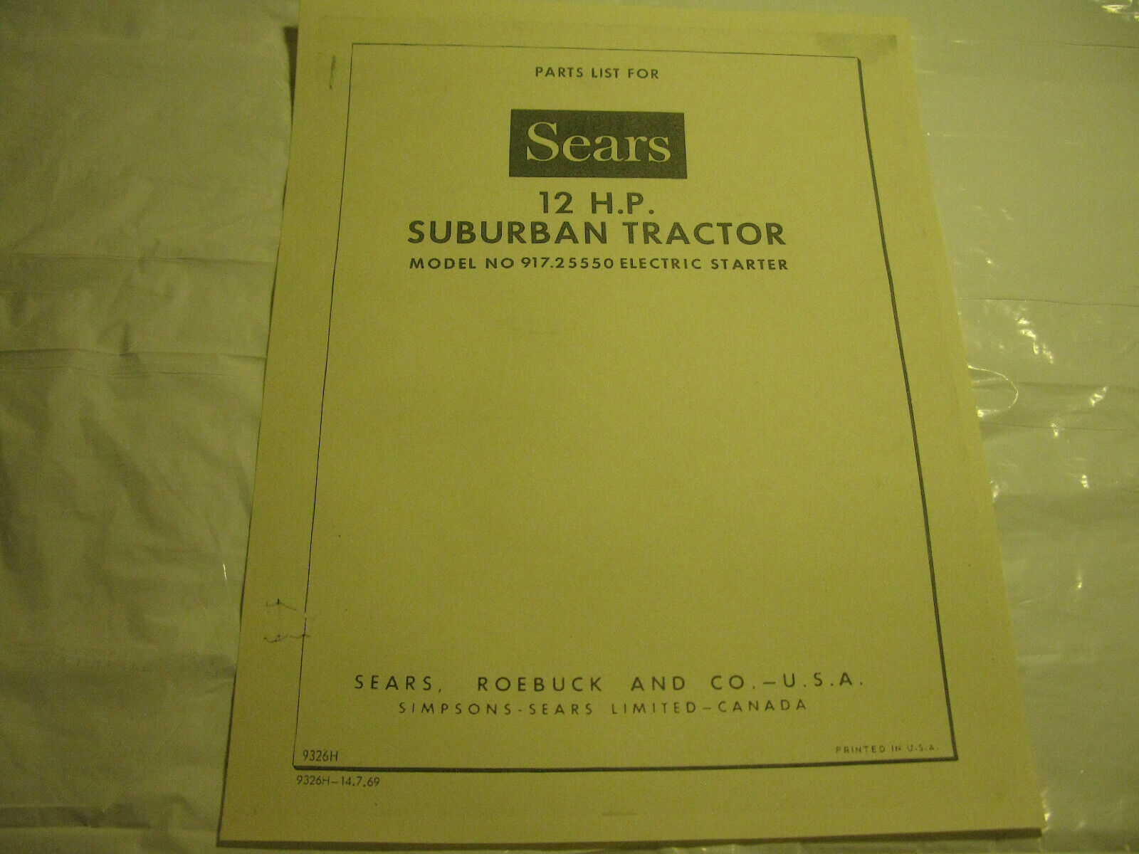 (image for) Sears Suburban 12 hp tractor parts catalog model 917.25550 917.25550 - Click Image to Close