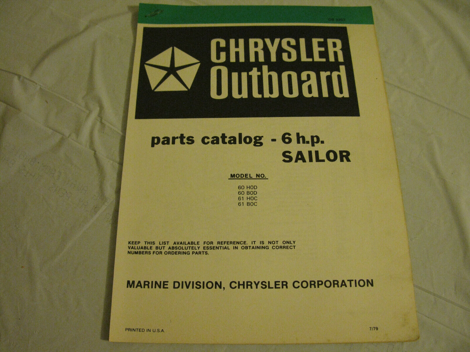 (image for) green chrysler 6 sailor hp outboard parts catalog - Click Image to Close