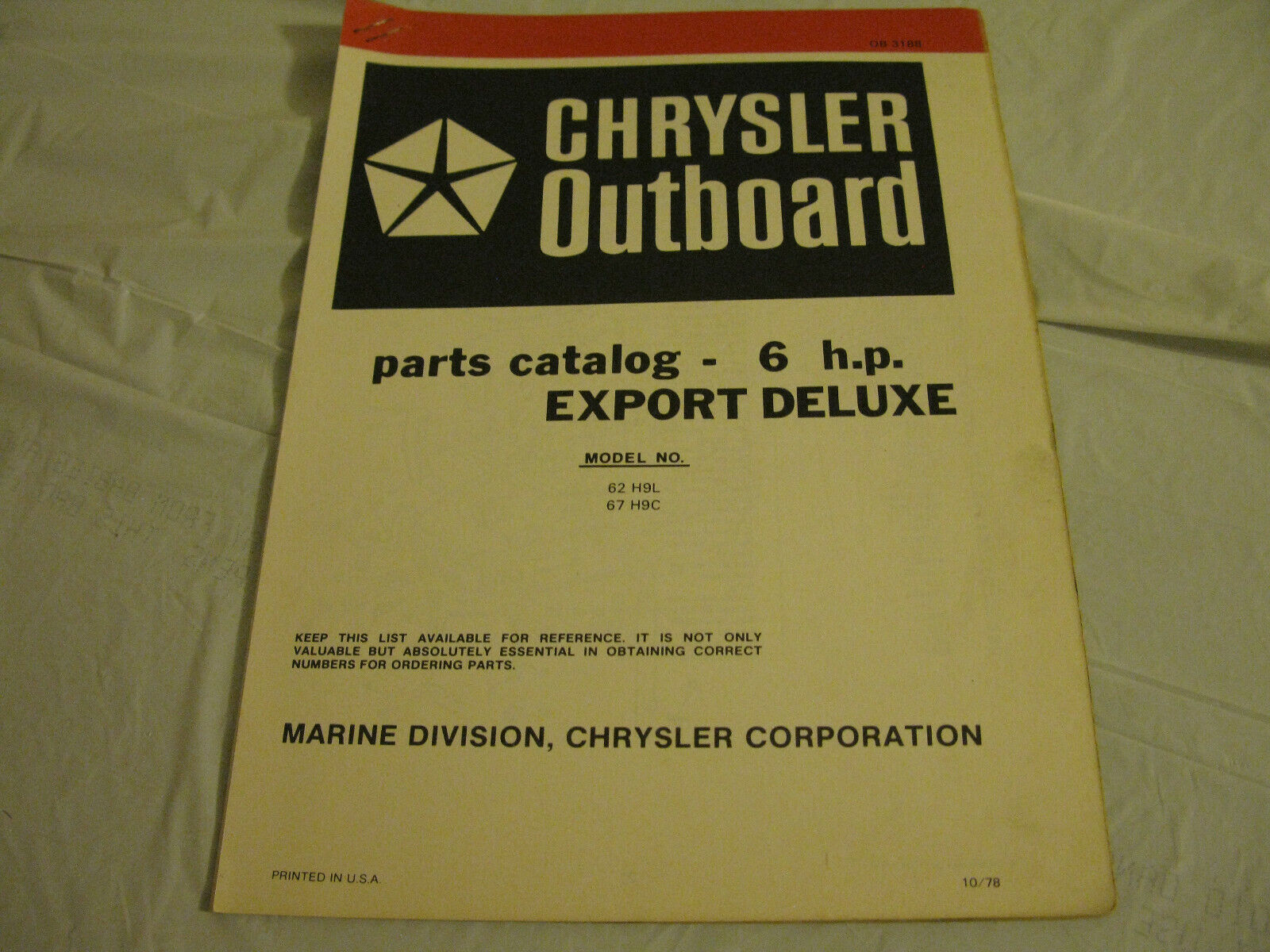 (image for) red band chrysler 6 hp export deluxe outboard parts catalog - Click Image to Close