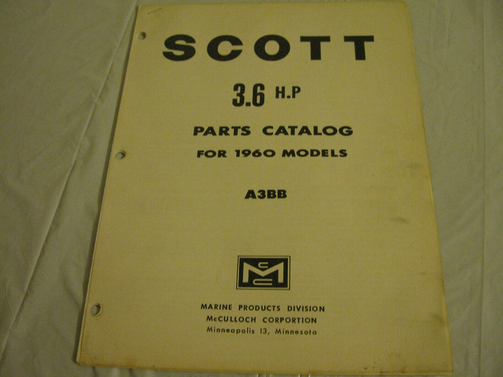 (image for) scott 1960 a3bb 3.6 hp outboard parts catalog - Click Image to Close