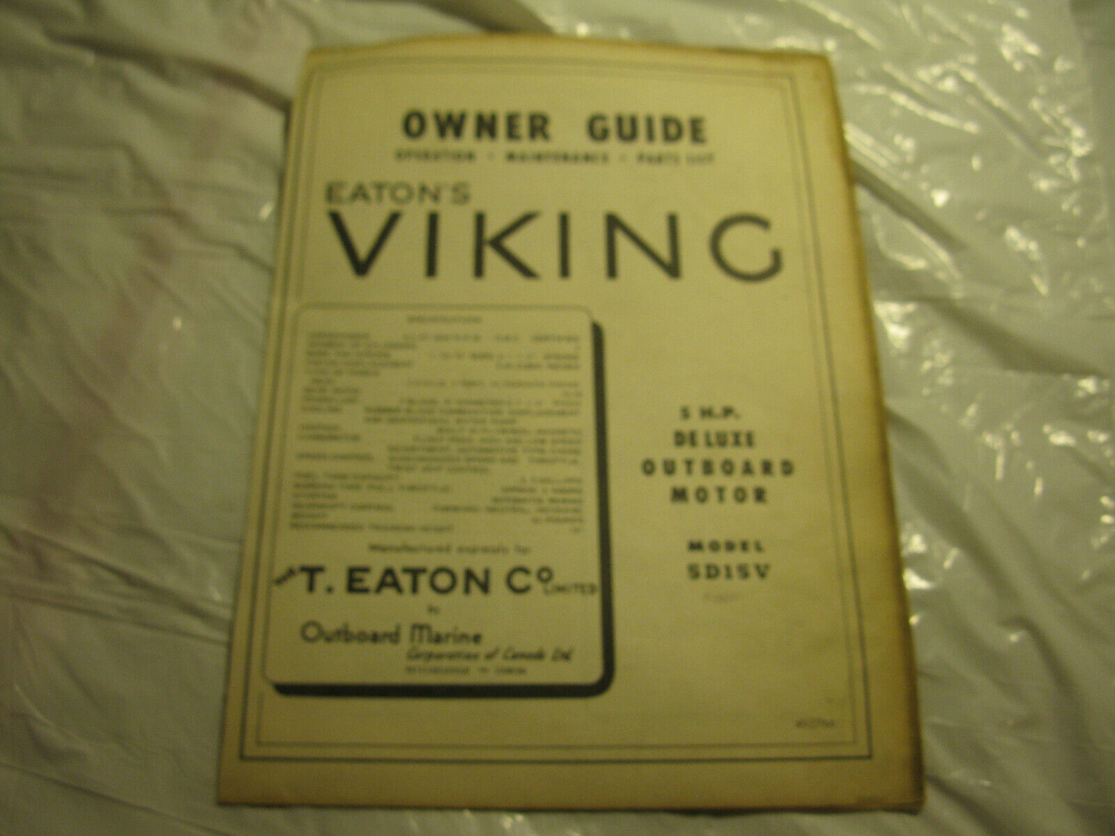 (image for) Eaton Viking outboard motor 5D15V owner guide 5hp 5 hp - Click Image to Close