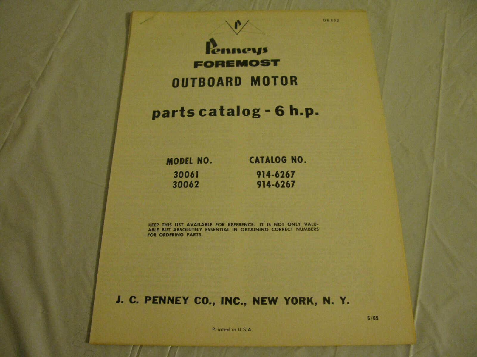 (image for) jc penneys 6 hp outboard parts catalog - Click Image to Close