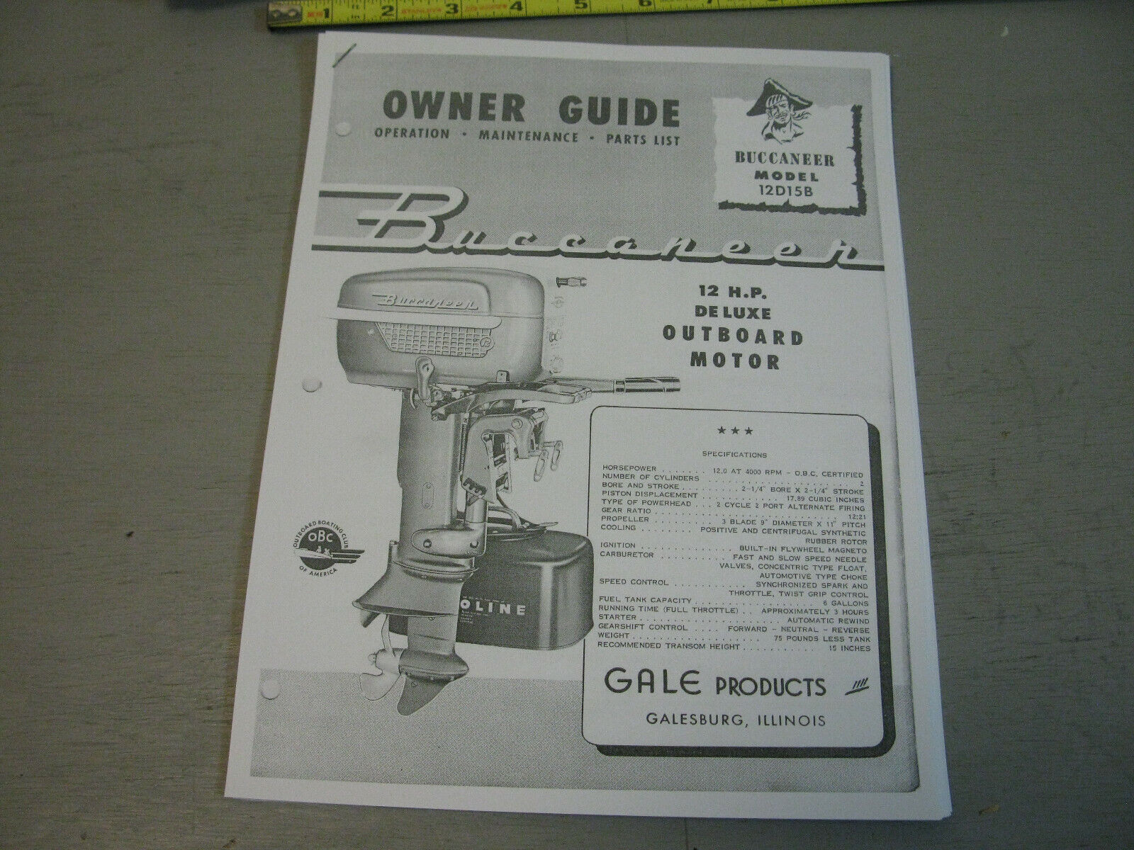 (image for) Gale 12 hp outboard owners guide and parts list 12d15b manual - Click Image to Close