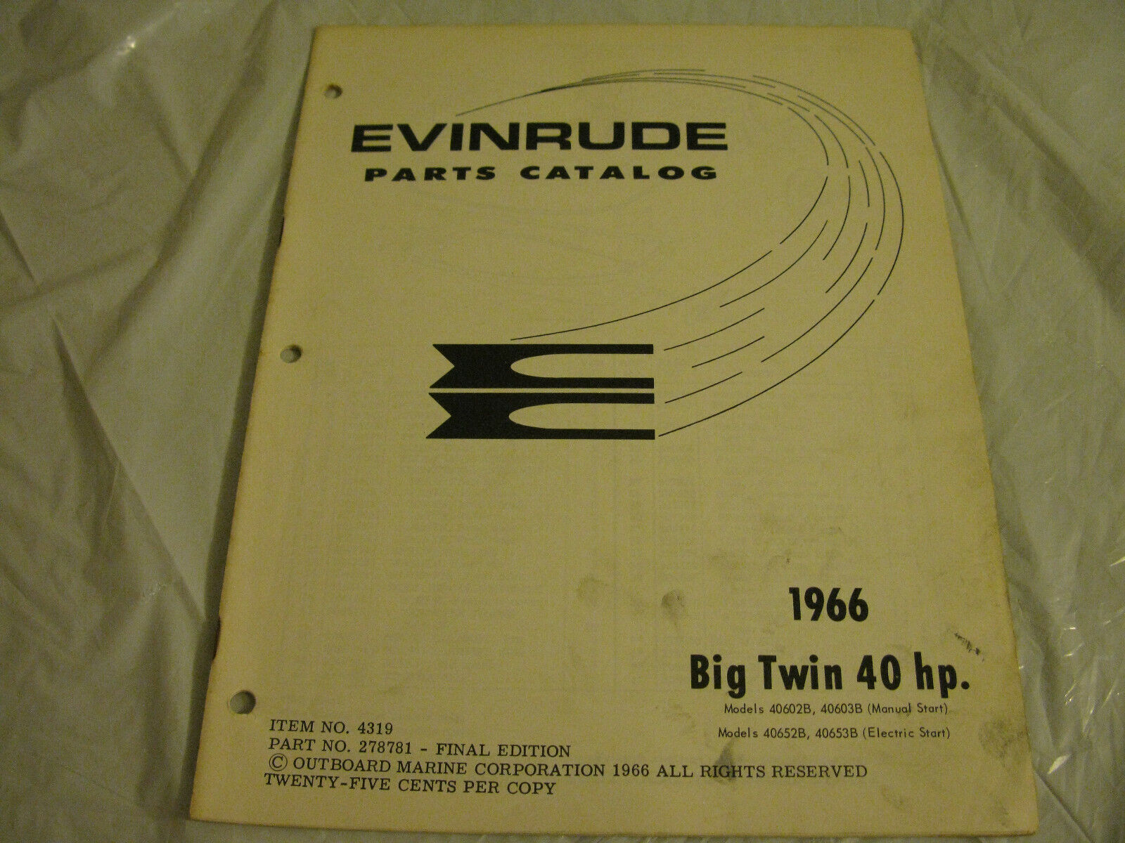 (image for) 1966 evinrude bigtwin 40 hp outboard parts catalog - Click Image to Close