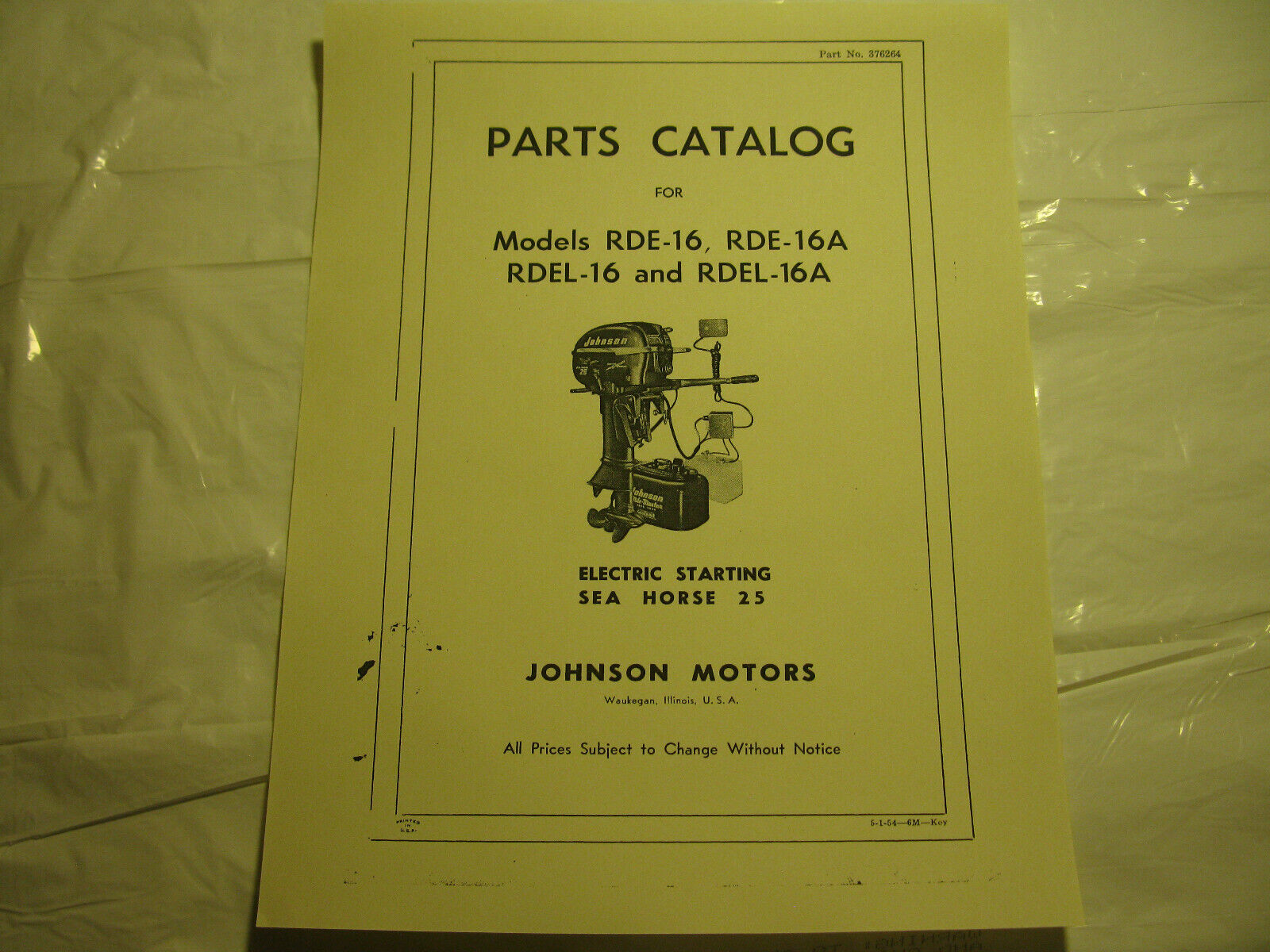 (image for) Vintage Johnson Sea Horse 25 hp model RDE-16 RDEL-16 outboard parts catalog - Click Image to Close