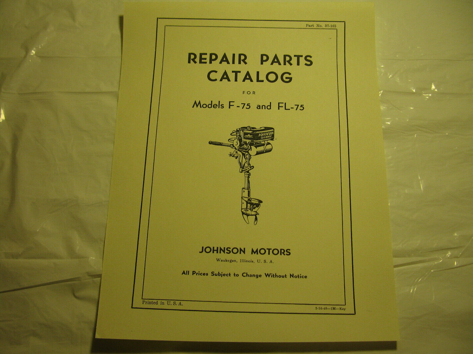 (image for) Johnson Sea Horse Model F75 FL75 outboard motor parts catalog F-75 FL-75 - Click Image to Close