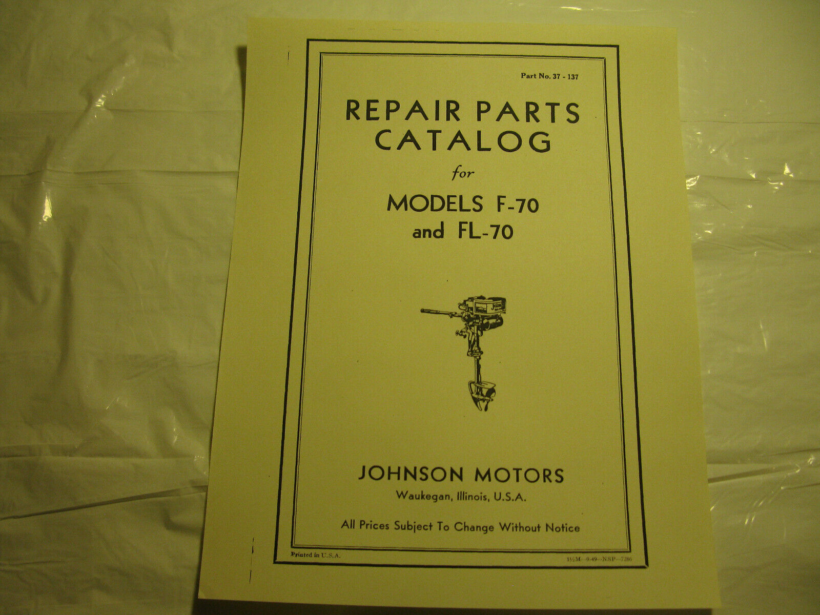 (image for) Johnson Sea Horse Model F70 FL70 outboard motor parts catalog F-70 FL-70 - Click Image to Close