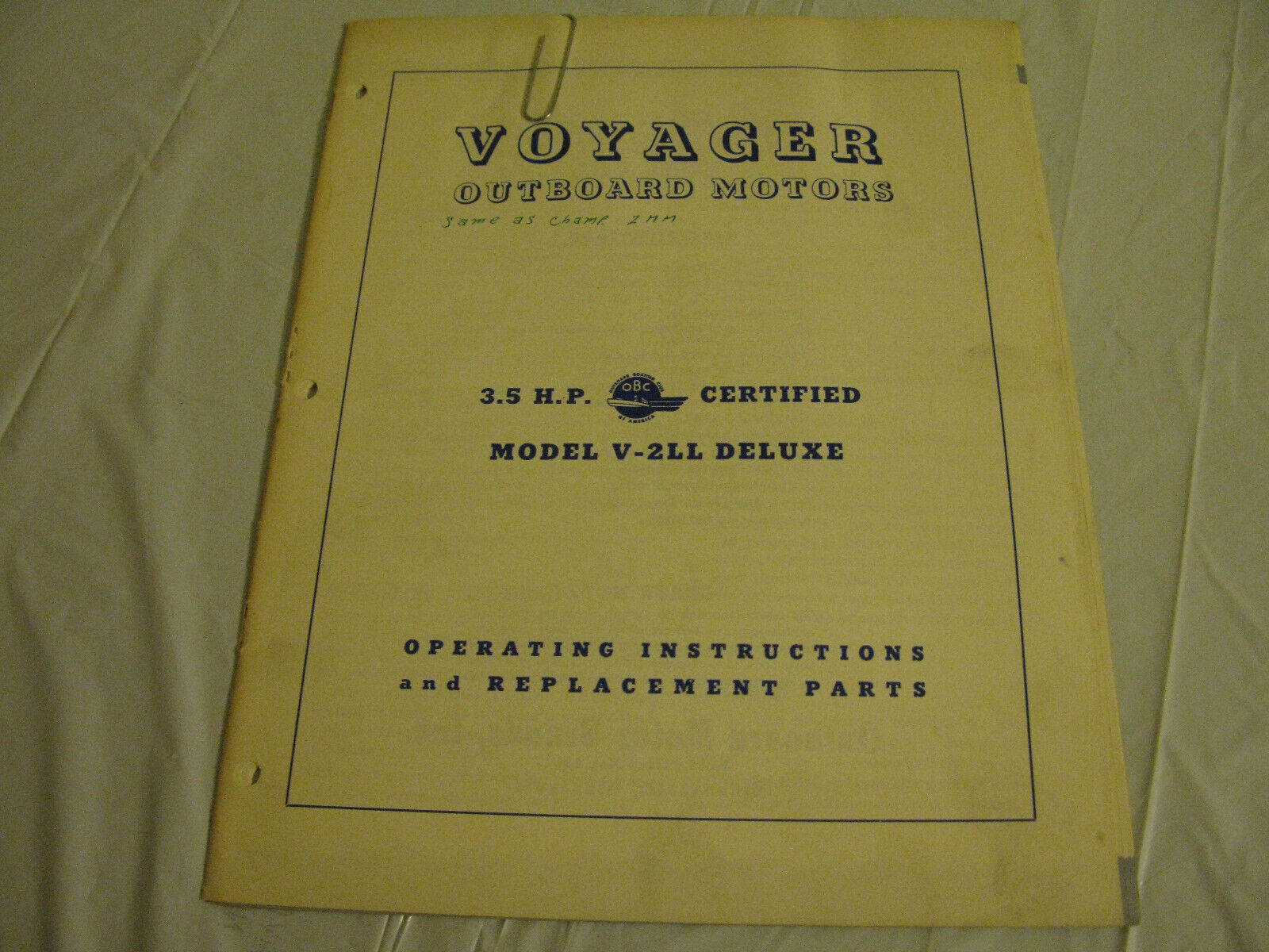 (image for) champion model v-2ll deluxe outboard parts catalog - Click Image to Close