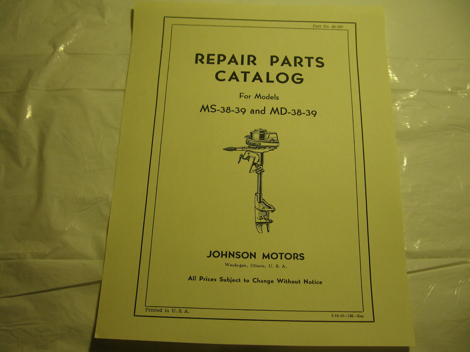 (image for) Johnson Sea Horse Model MS-38 MS-39 MD-38 MD-39 outboard motor parts catalog - Click Image to Close