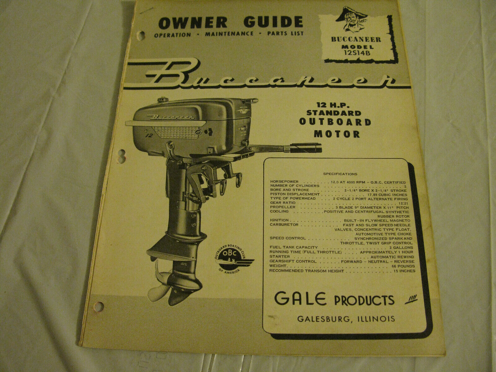 (image for) 12s14b Buccaneer owners guide and outboard parts catalog - Click Image to Close