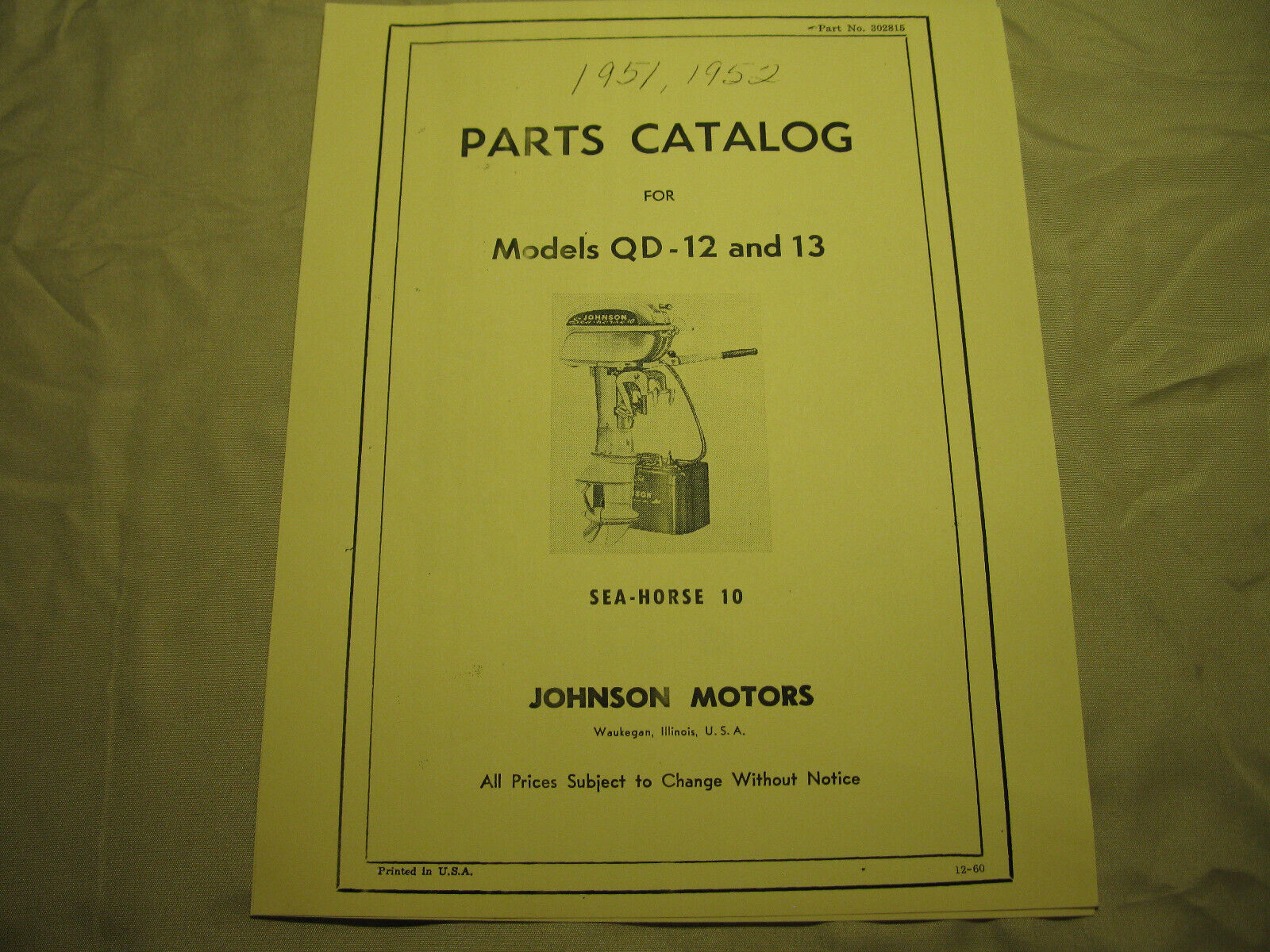 (image for) Johnson Models QD-12 and QD-13 parts list catalog diagram outboard - Click Image to Close