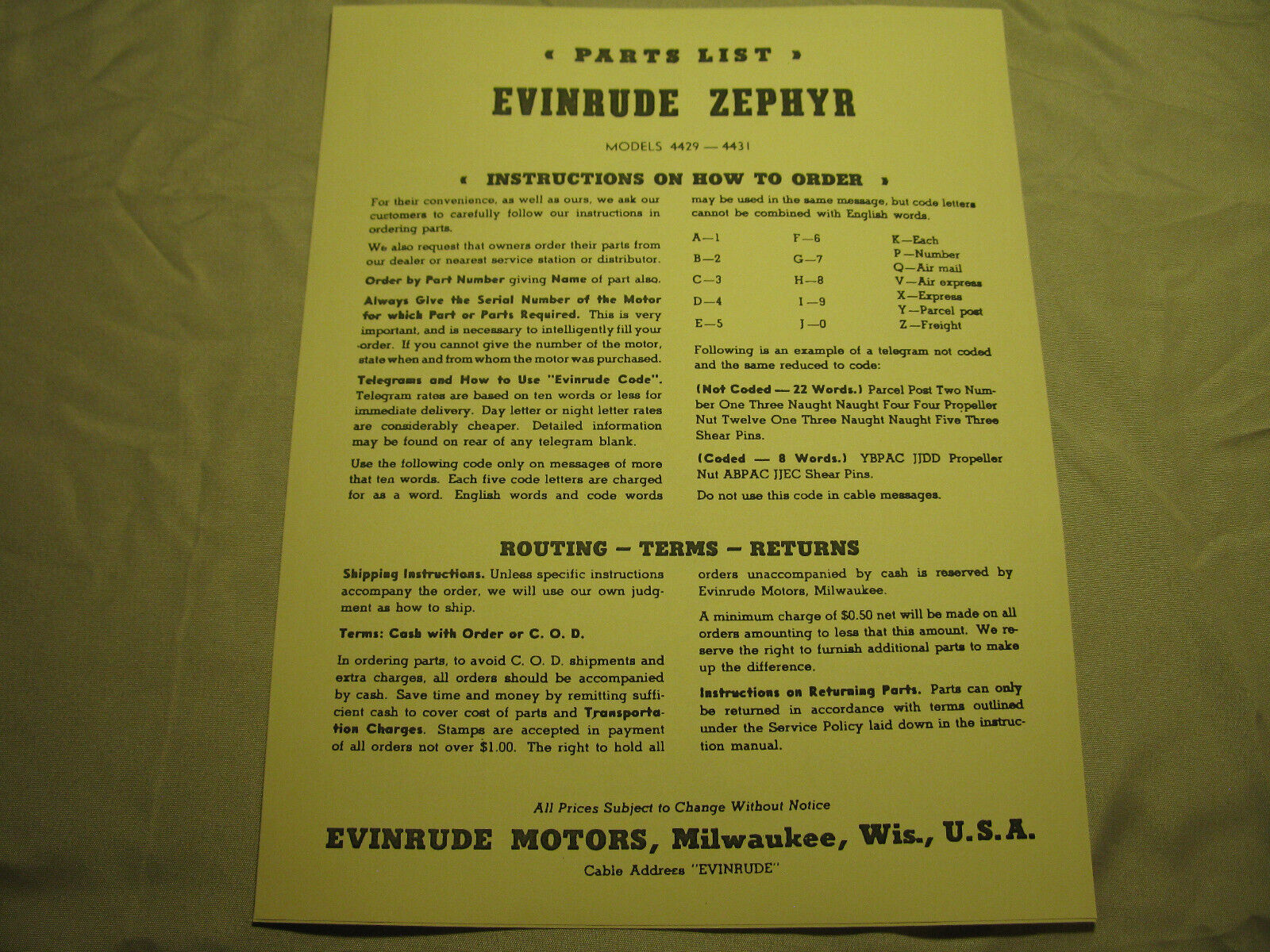 (image for) Evinrude Zephyr 4429 4431 parts list catalog outboard - Click Image to Close