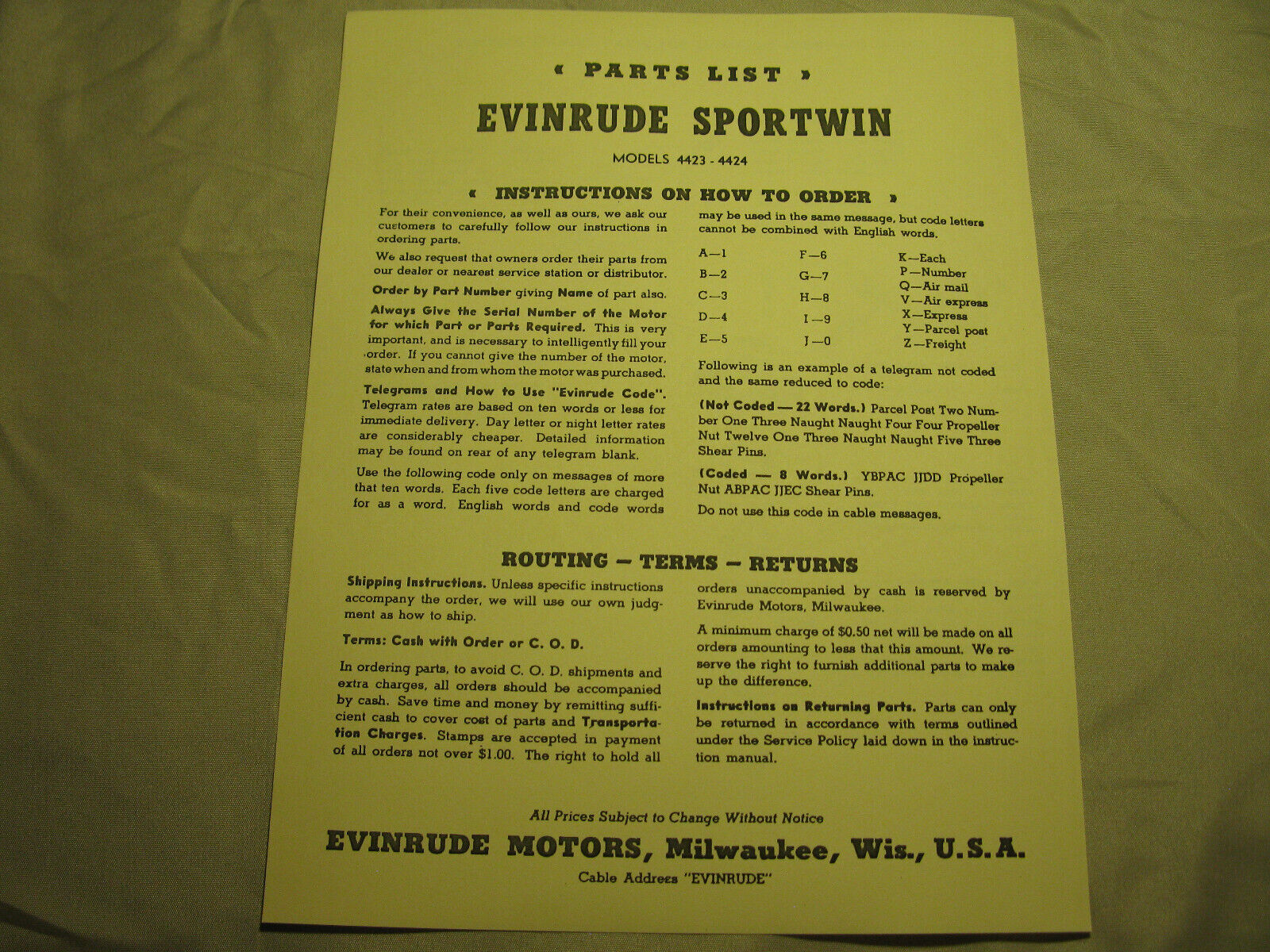 (image for) Evinrude early Sportwin 4423 4424 parts list catalog outboard - Click Image to Close