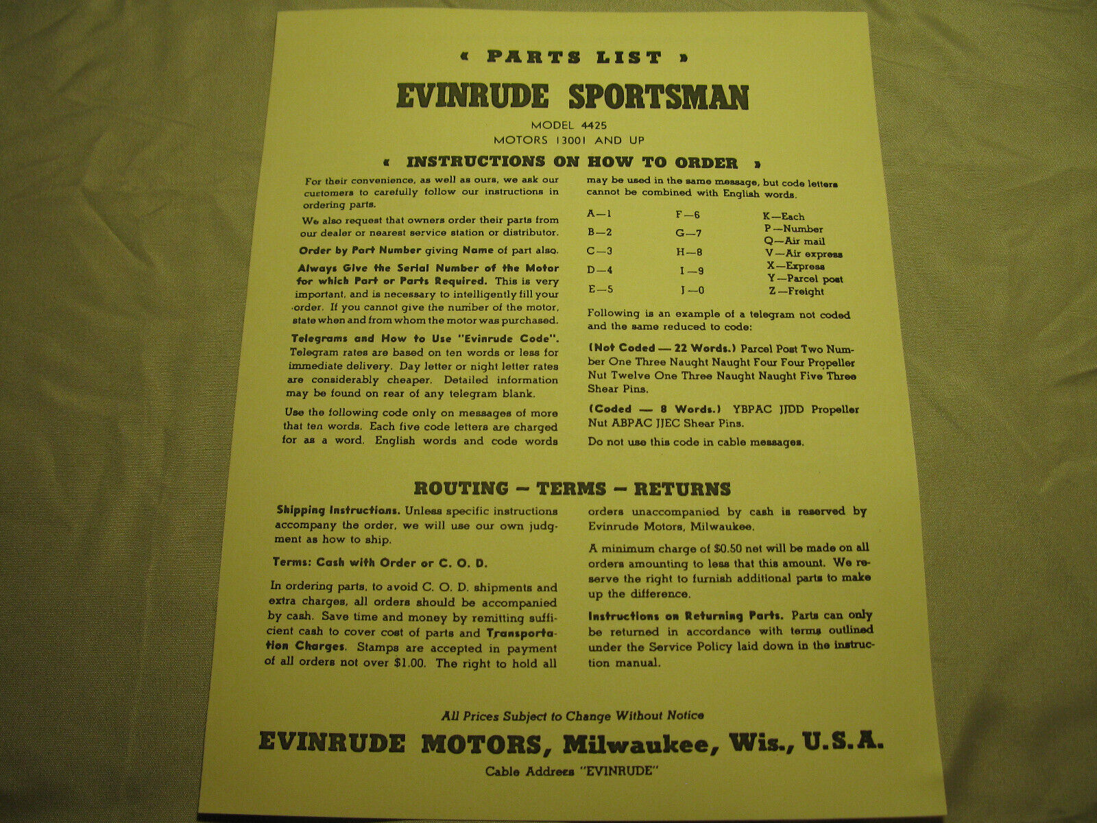 (image for) Evinrude Sportsman 4425 13001 AND UP parts list catalog outboard - Click Image to Close