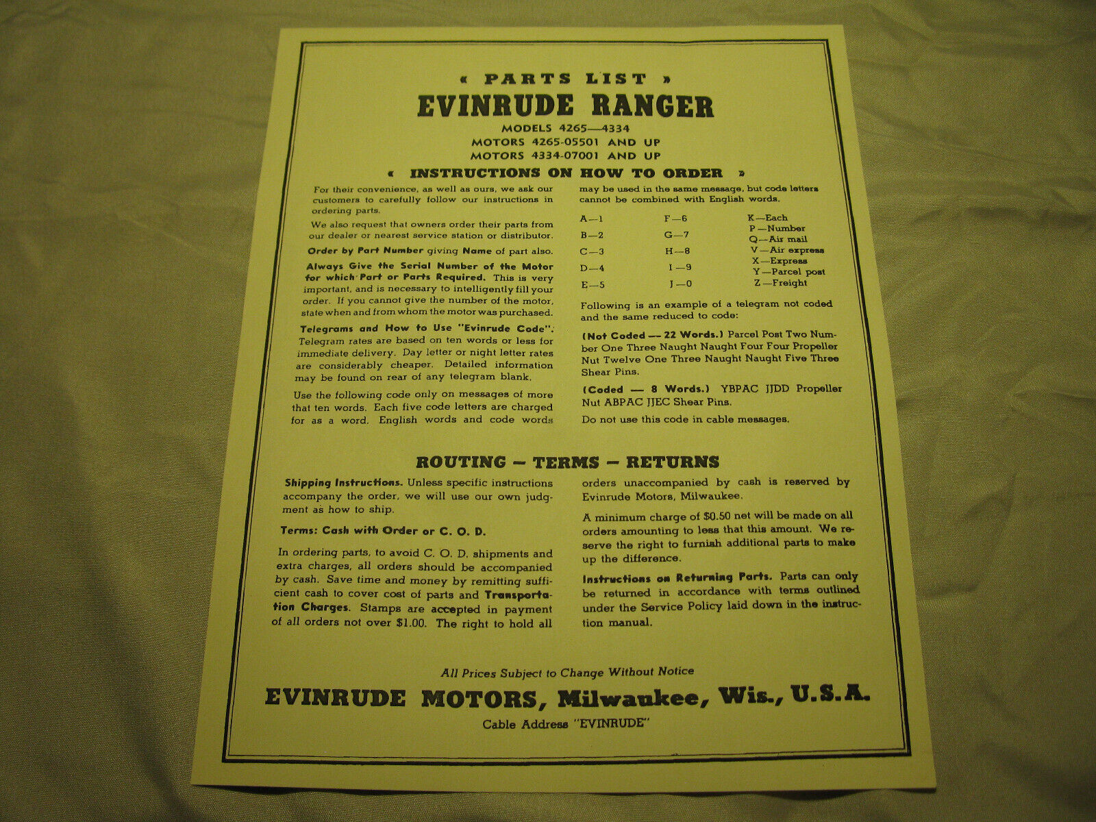 (image for) Evinrude Ranger 4265 4334 parts catalog outboard - Click Image to Close