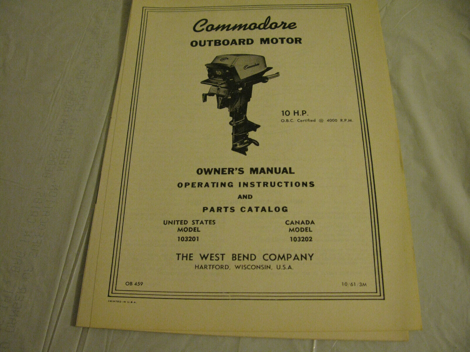 (image for) Commodore 10 hp owners manual parts list outboard motor - Click Image to Close