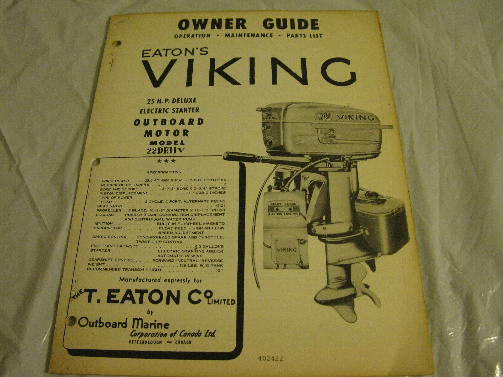 (image for) Viking 25 hp outboard owners guide and parts list - Click Image to Close