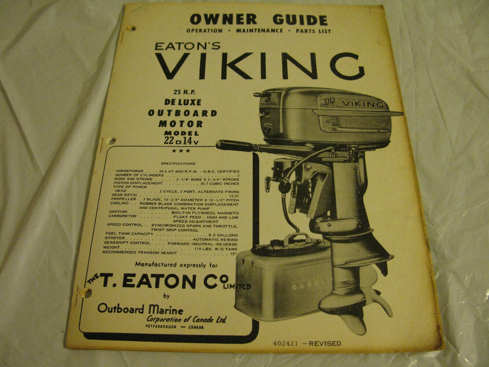 (image for) Viking 25 hp 22d14v outboard owners guide and parts list - Click Image to Close