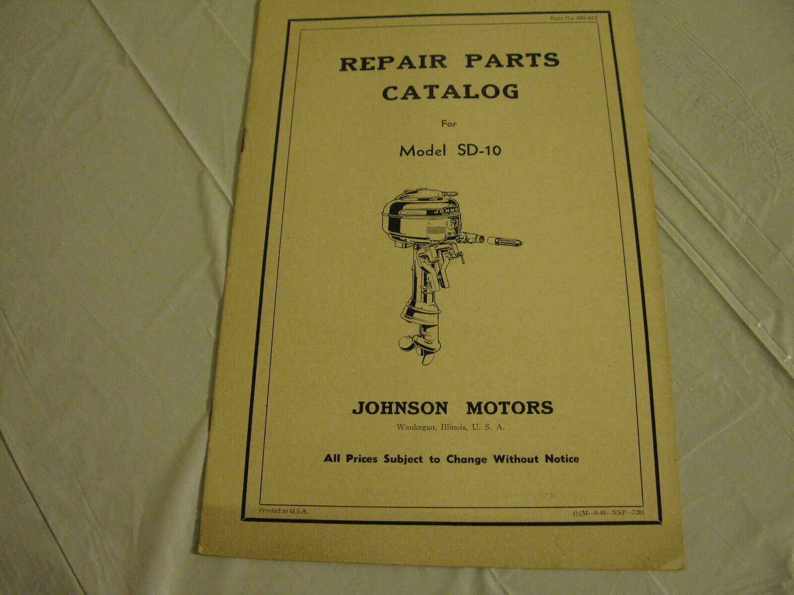 (image for) Johnson Model SD-10 outboard parts catalog - Click Image to Close