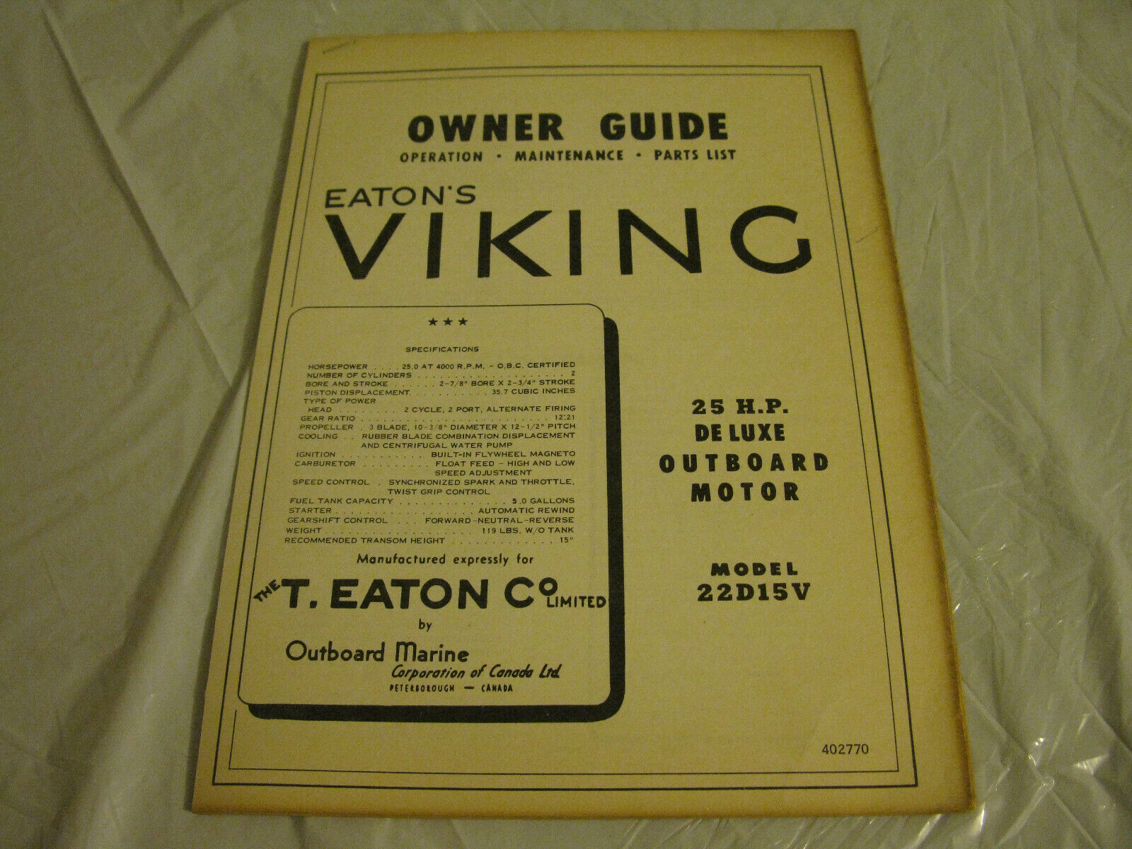 (image for) Viking 25 hp outboard owners guide and parts list - Click Image to Close